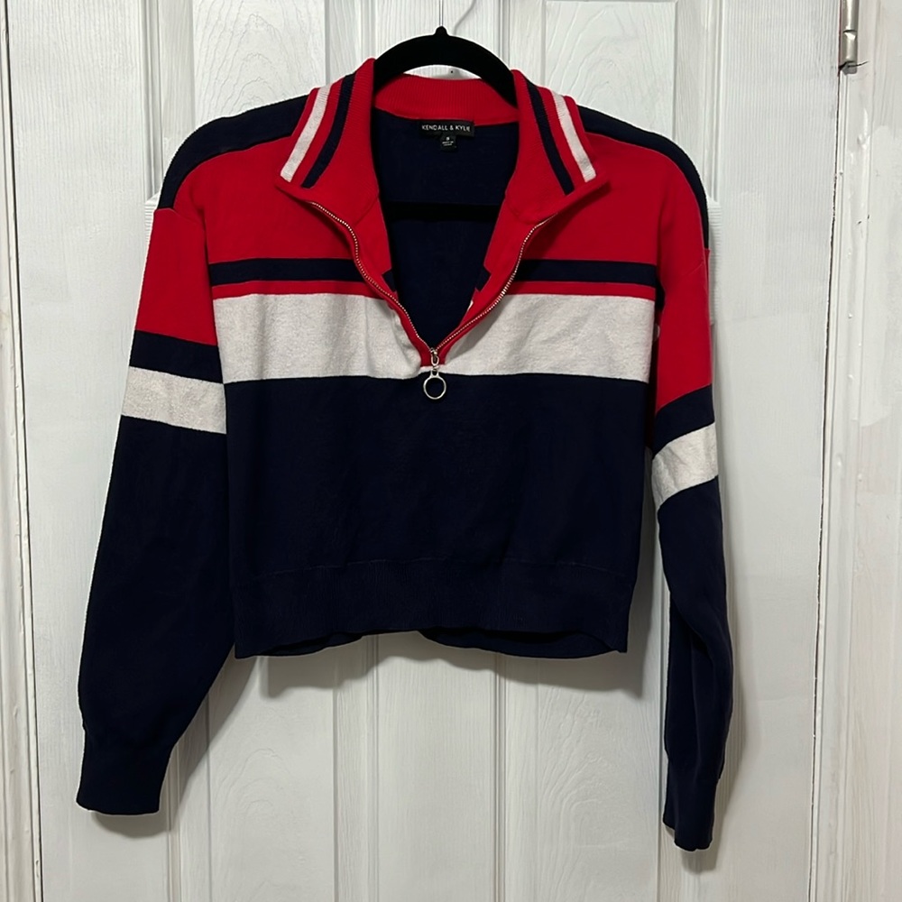 Kendall and Kylie stripped cropped half zip sweater Small